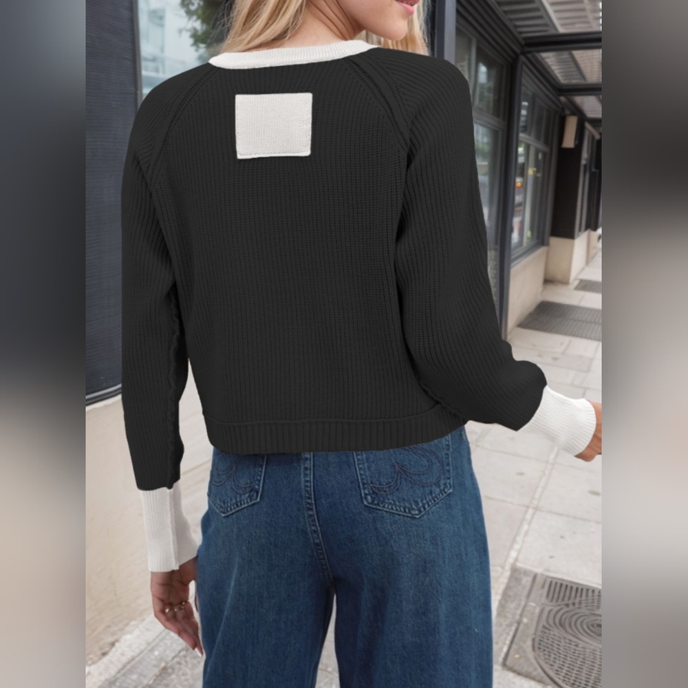 Contrast Button Up Long Sleeve Cardigan - Picture 2 of 6